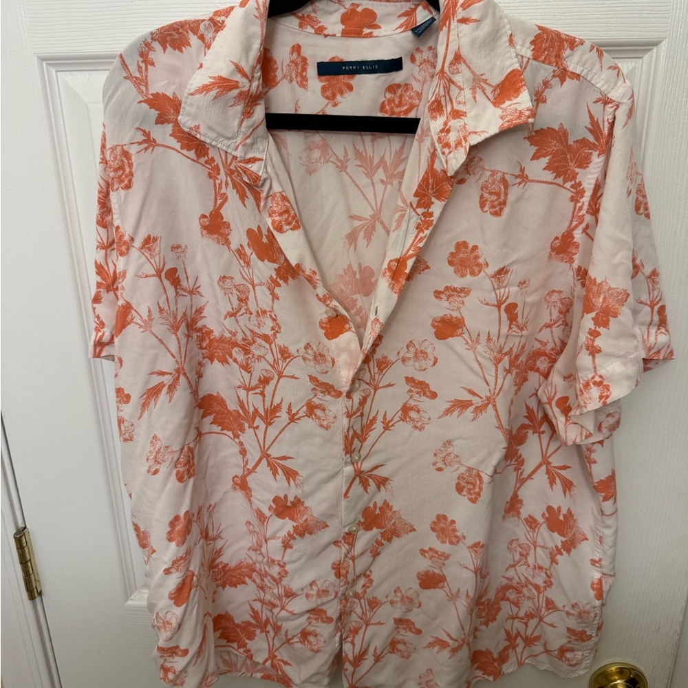 Floral Orange and White Button-Up Shirt